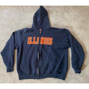 Champion Illinois Navy Blue Full-Zip Hoodie Pockets & Hood XL